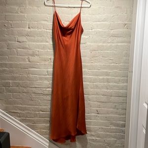 Trendyol strapless cowl neck slip dress burnt orange silk